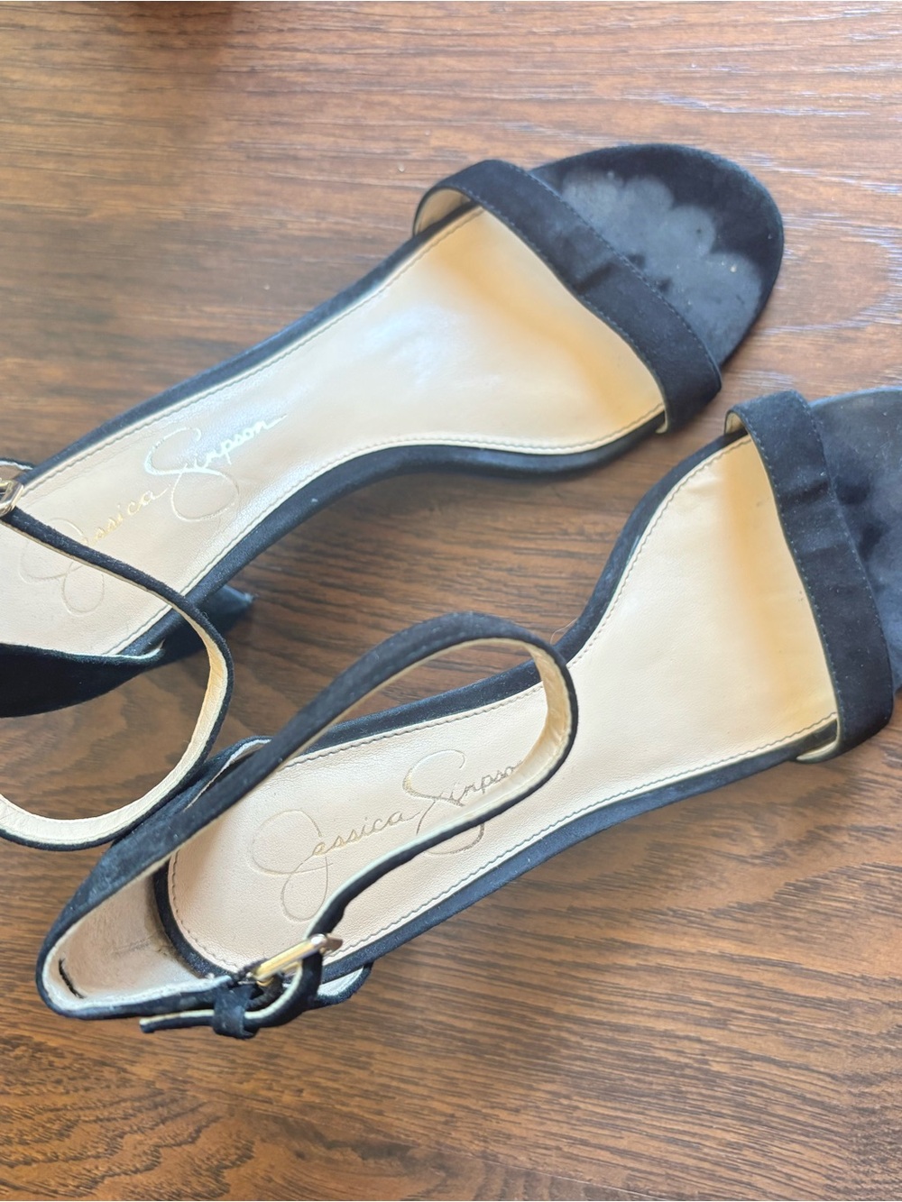 Jessica Simpson Block Heel Ankle Strap Sandals - Black & Light Blue - Picture 6 of 6
